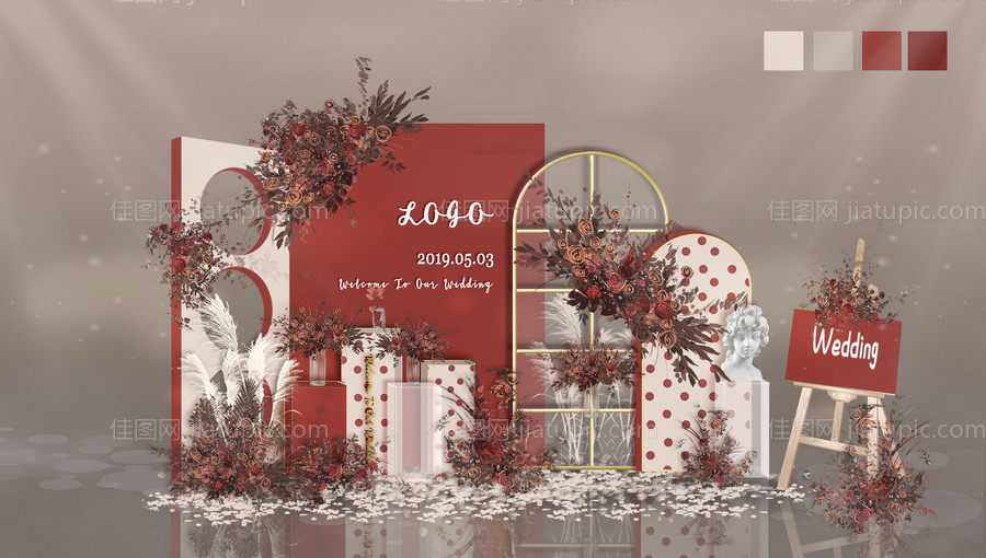 红色婚礼美陈布置-源文件