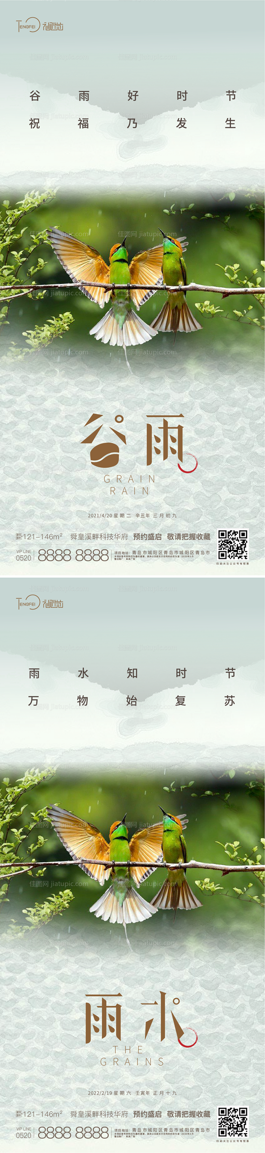 谷雨 雨水节气海报-源文件