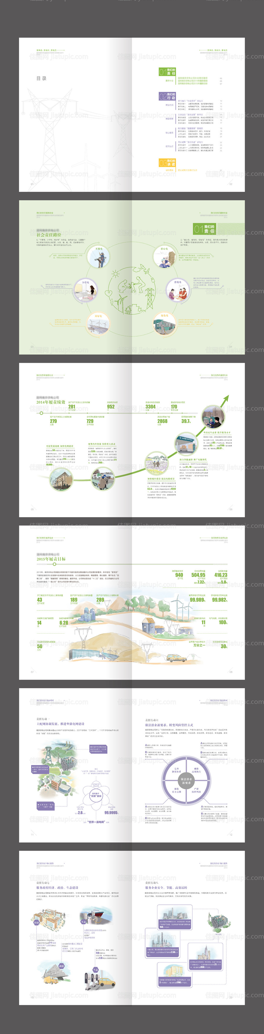 电力手绘插画数据宣传画册 -源文件