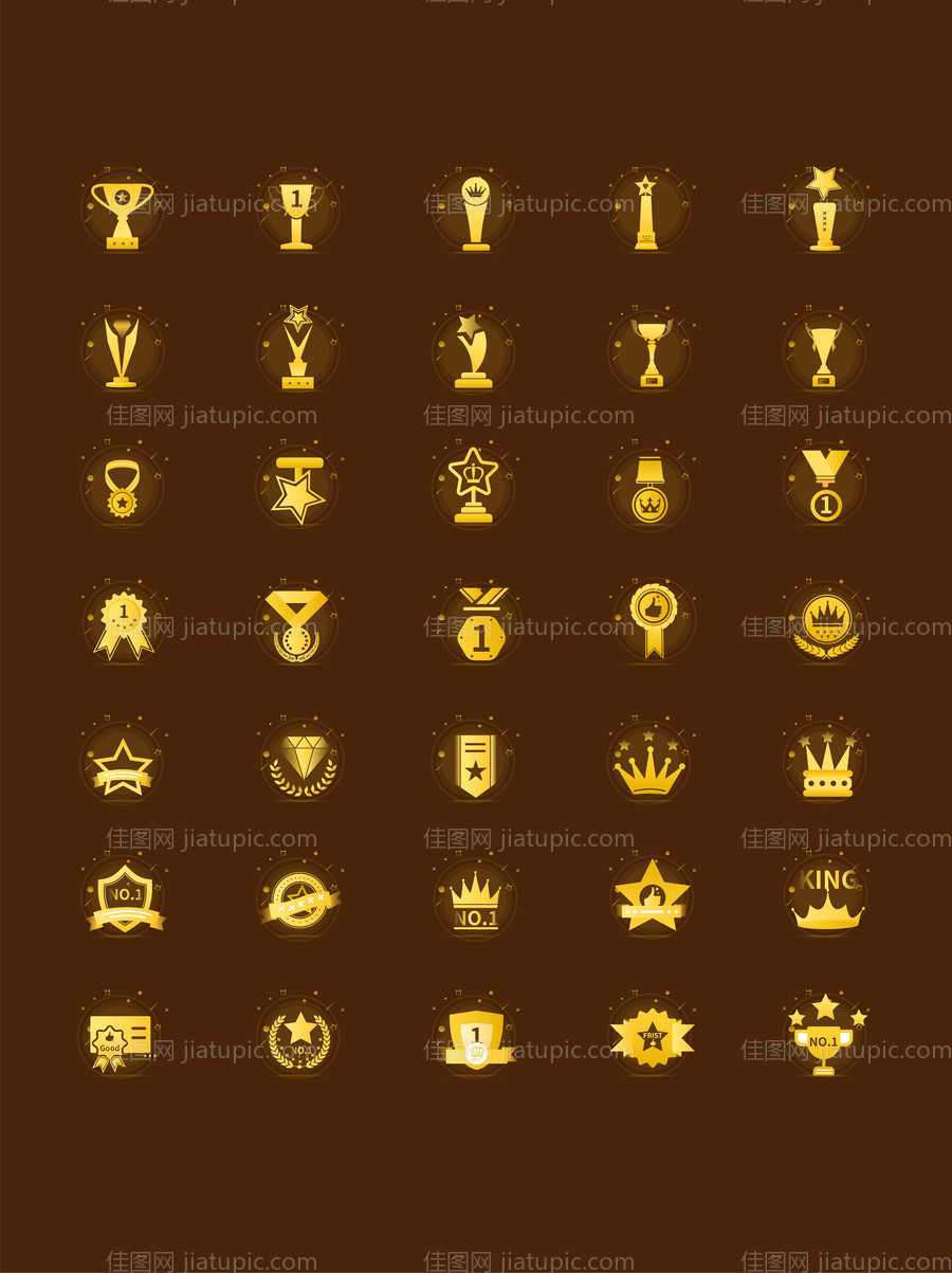 高端金色奖章奖杯矢量图标-源文件
