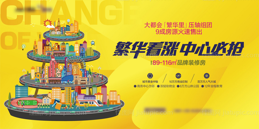 地产中心繁华交通插画广告展板-源文件
