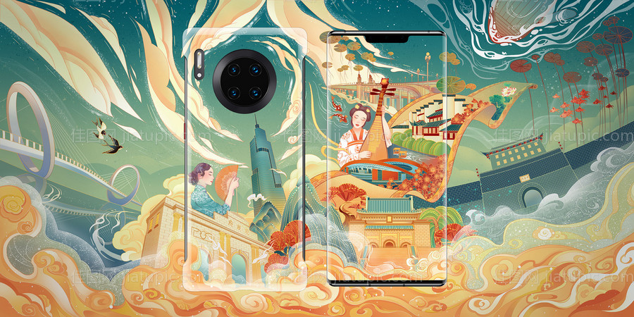 南京风韵插画手机壳-源文件