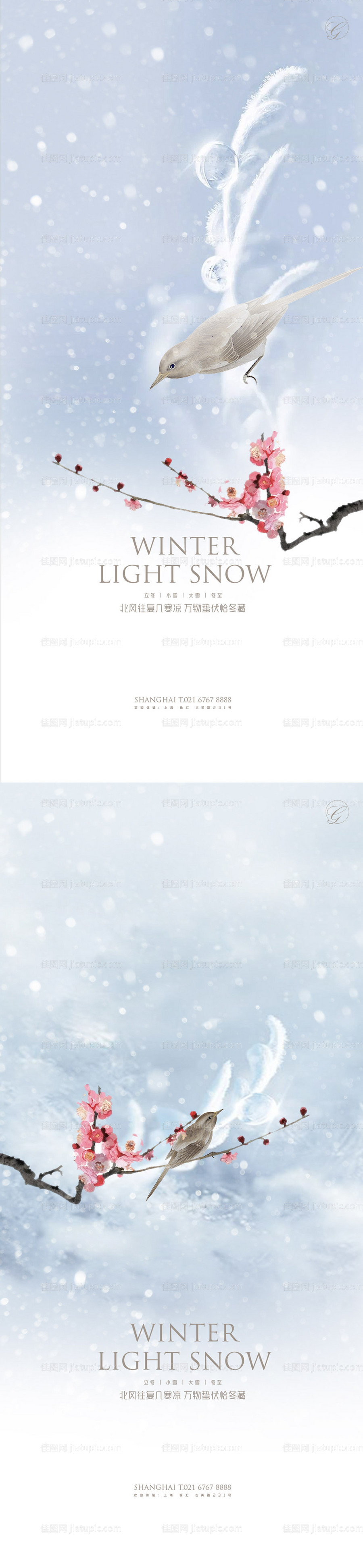 立冬小雪大雪冬至金雀系列海报-源文件