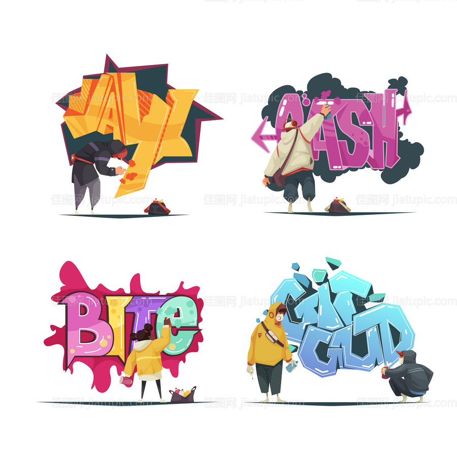 街头涂鸦风格卡通人物图标-源文件