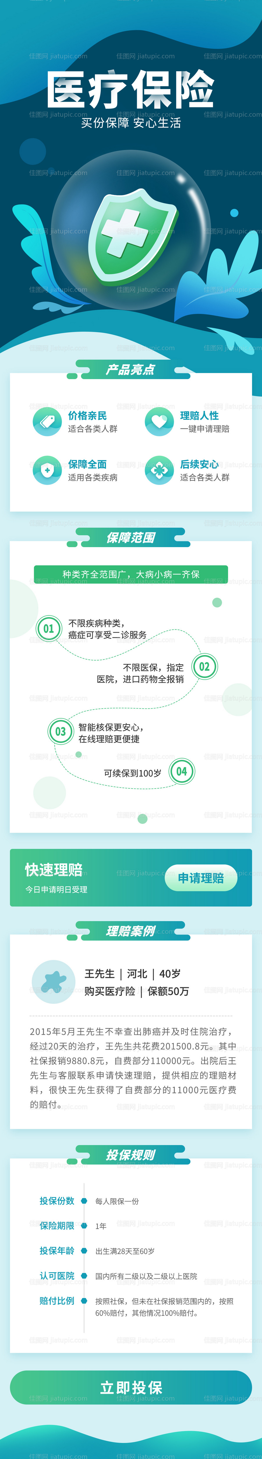 绿色医疗保险宣传海报长图-源文件