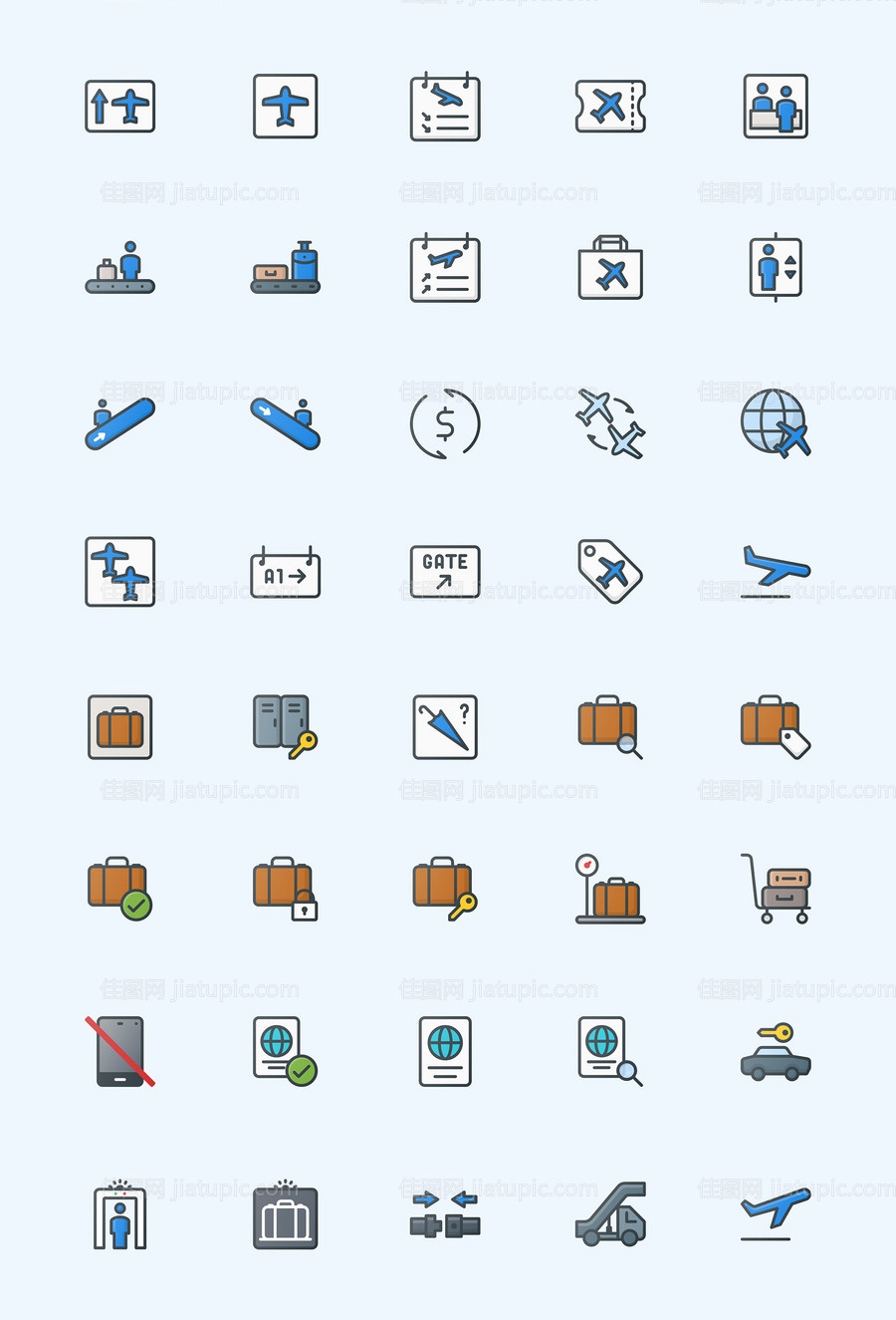 机场和航站楼元素图标-源文件