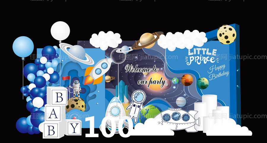 太空派对生日背景板-源文件