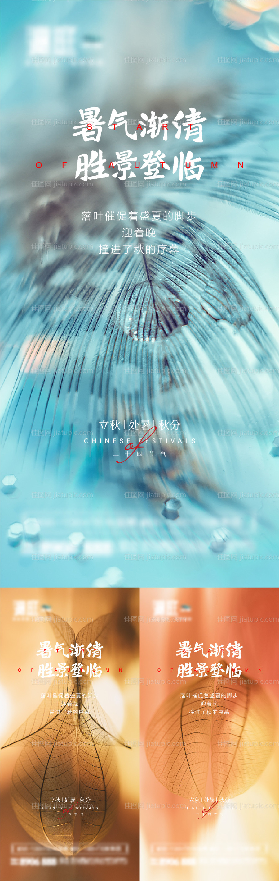 立秋处暑秋分节气系列海报-源文件