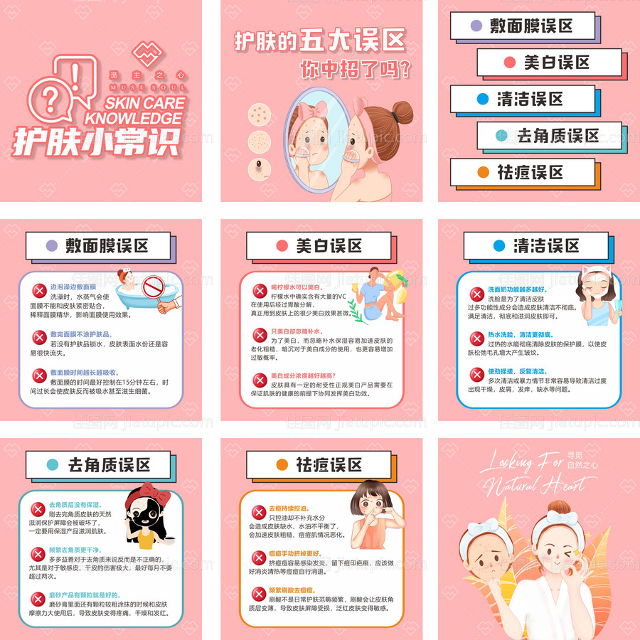 护肤的五大误区九宫格海报-源文件