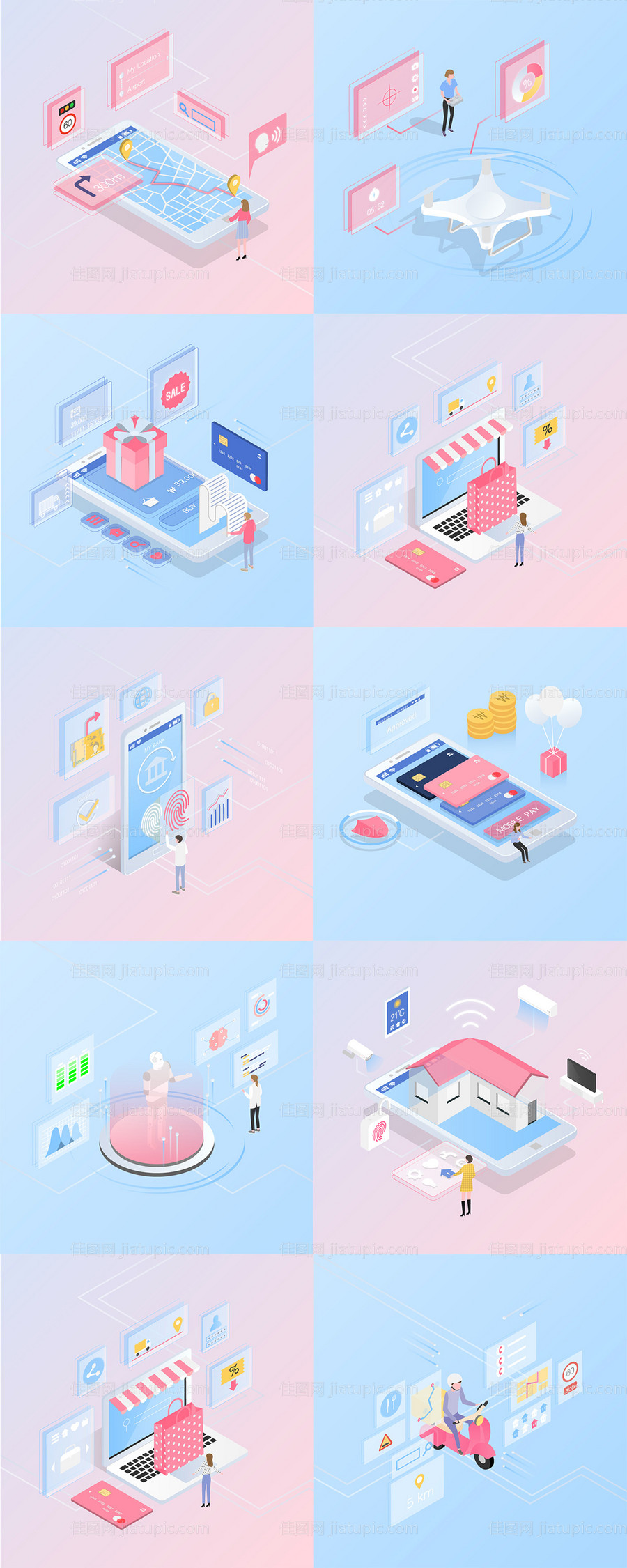 手机电脑无人机矢量2.5D场景素材-源文件