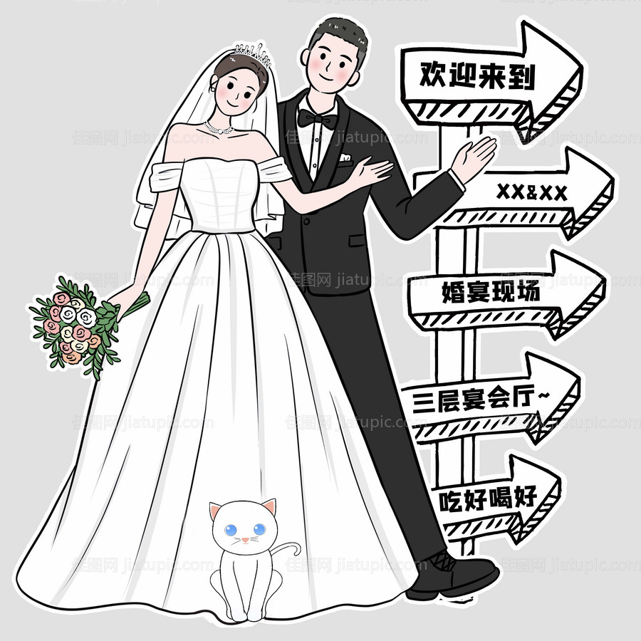 婚礼卡通人形指示立牌-源文件