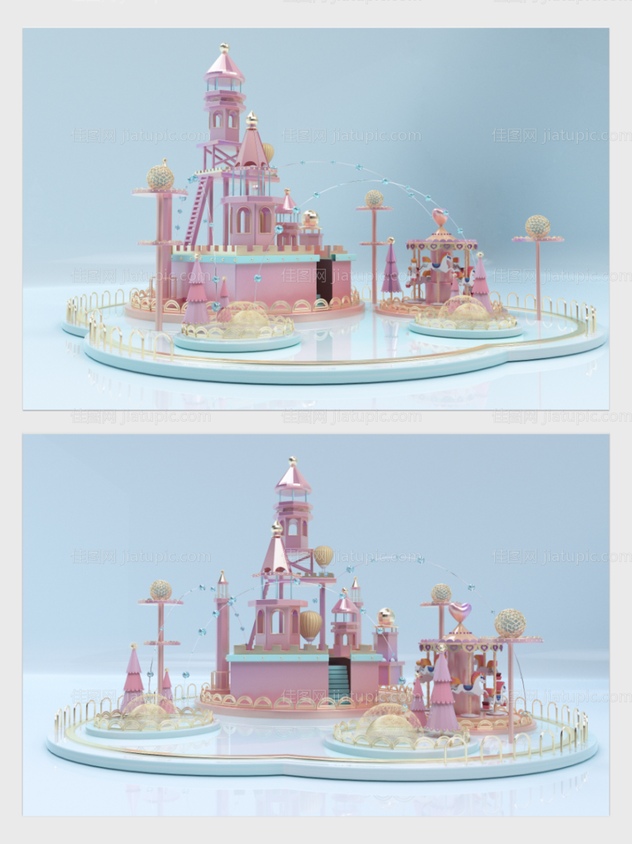粉红渐变色童话城堡-源文件