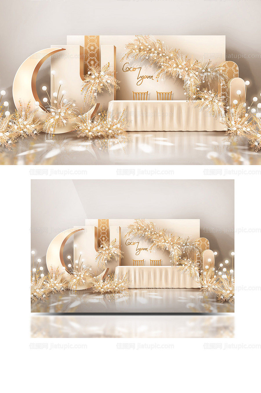香槟金色月亮婚礼效果图迎宾区签到区-源文件