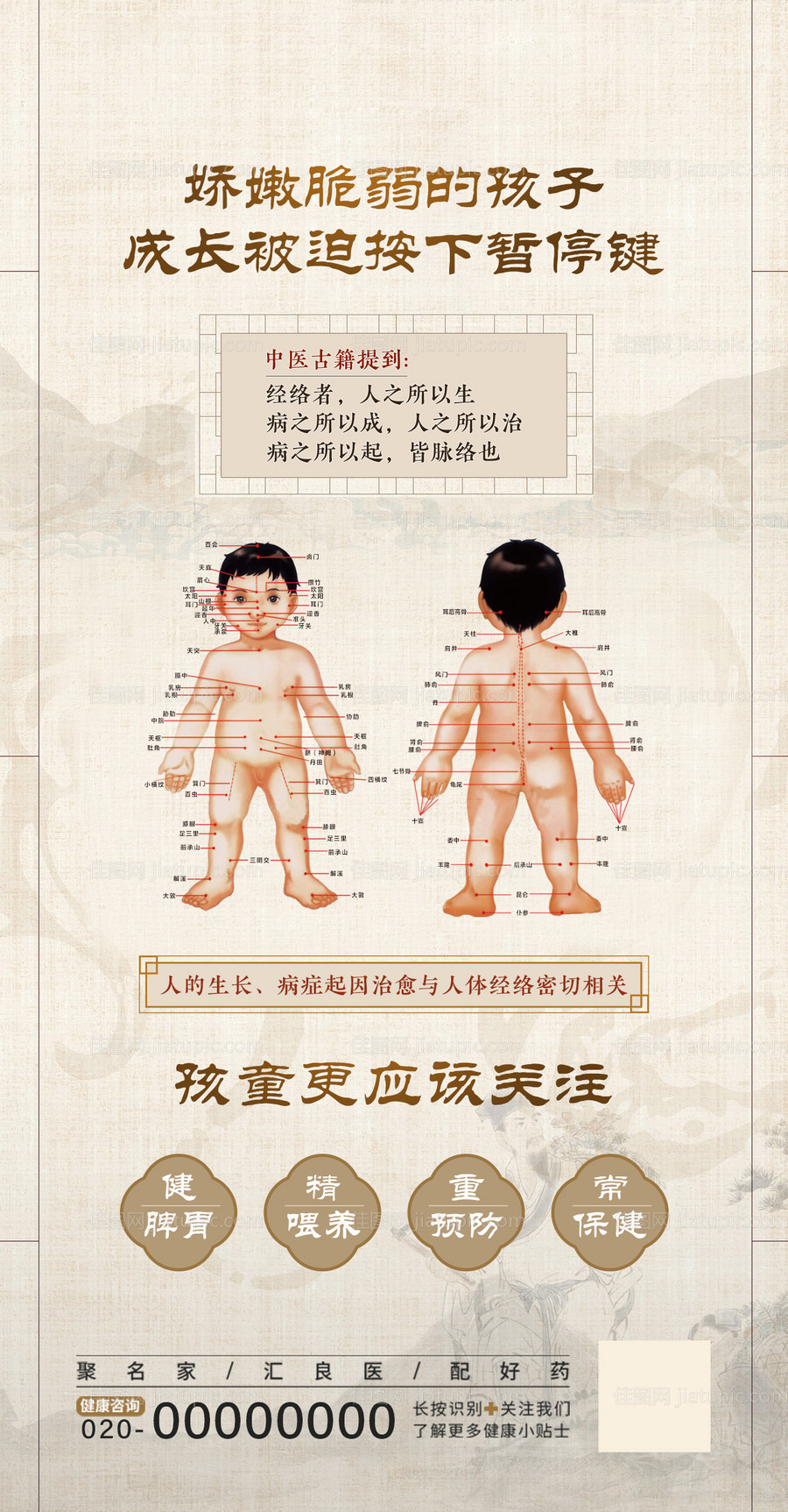 中医儿童人体养生海报-源文件
