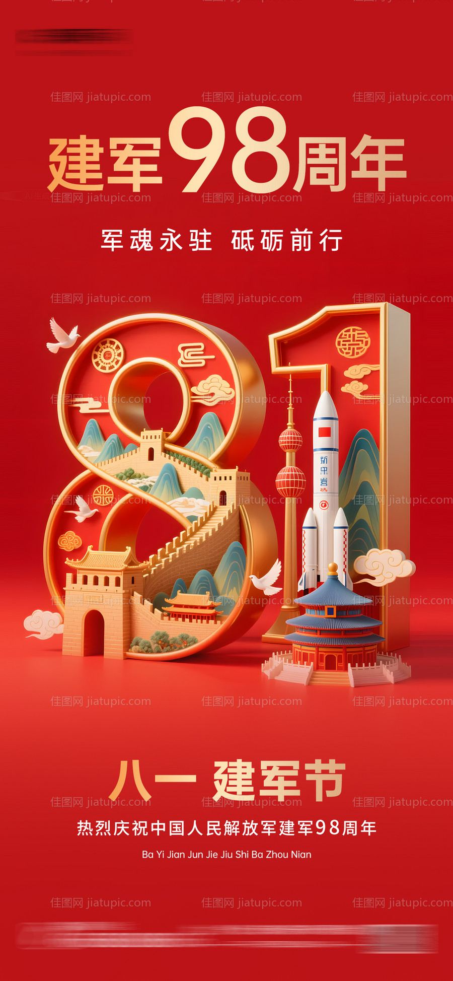 八一建军节红色党建海报-源文件