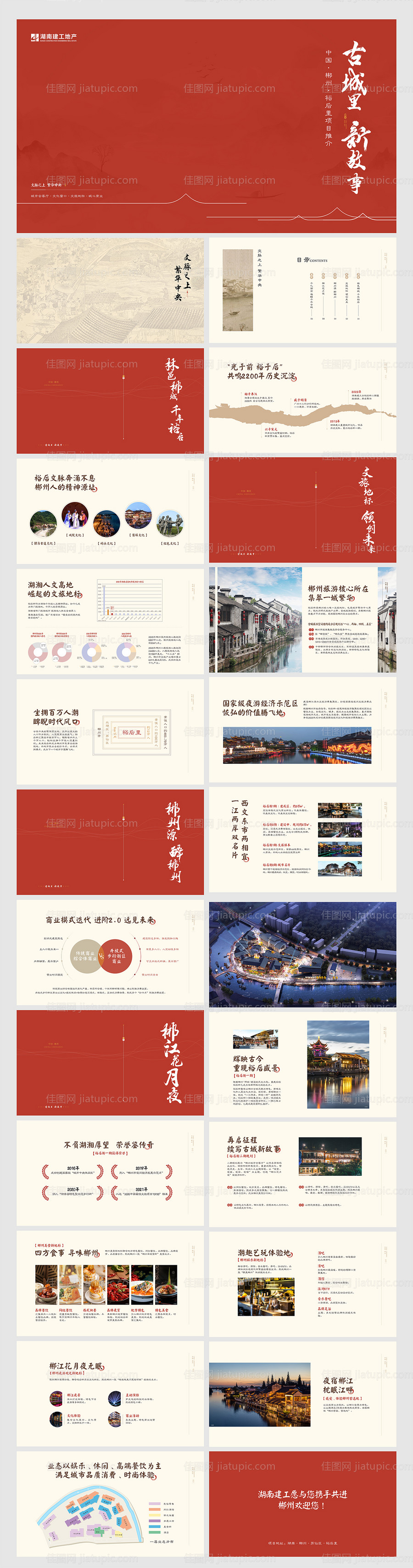 中式商业古街镇红色楼书招商推介ppt-源文件