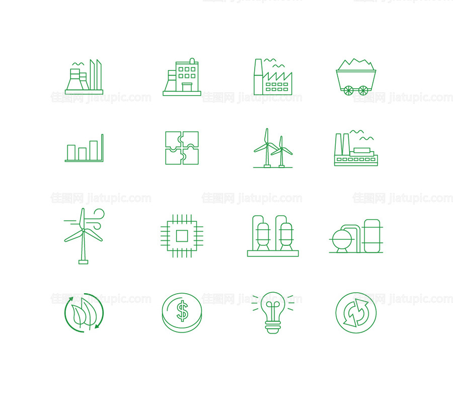 风力发电工厂金融环保绿色循环图标-源文件