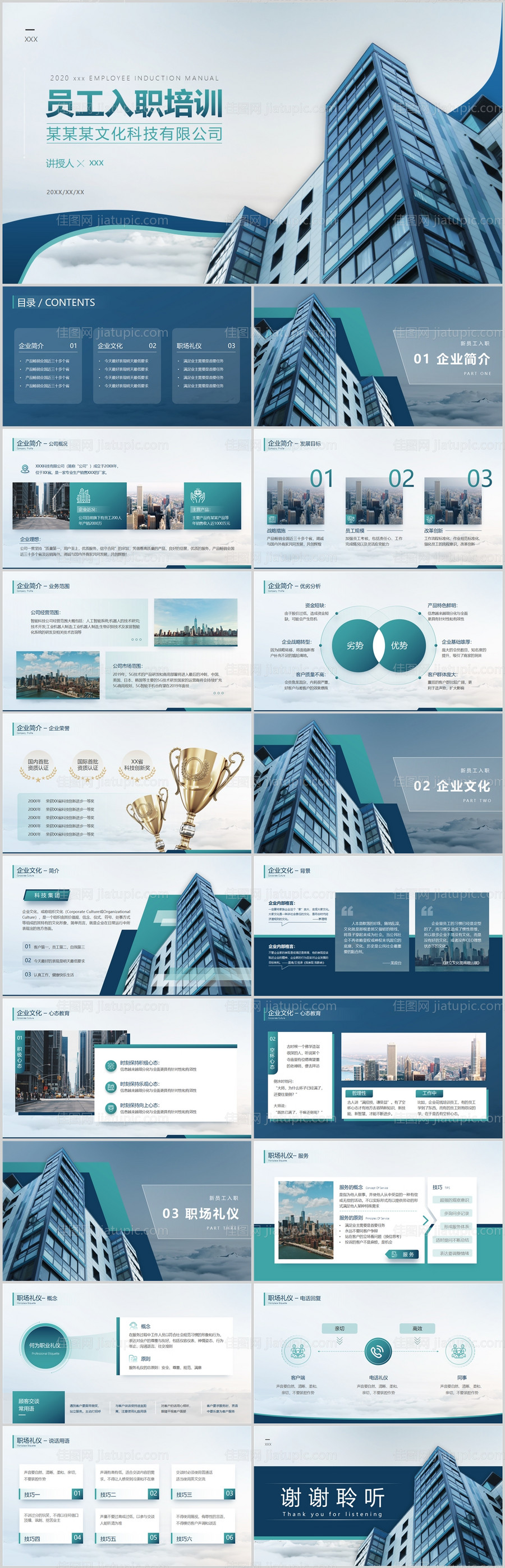蓝绿色员工入职培训公司介绍通用PPT-源文件