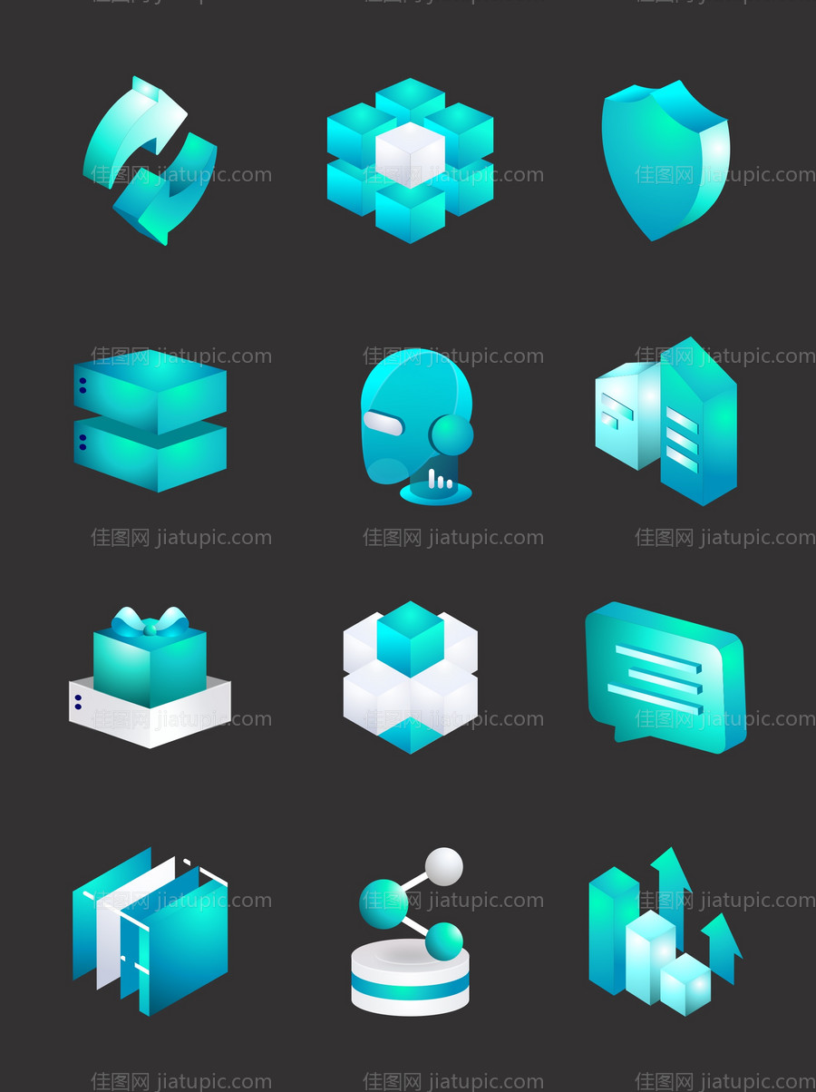 科技感3D立体玻璃微软风UI图标-源文件