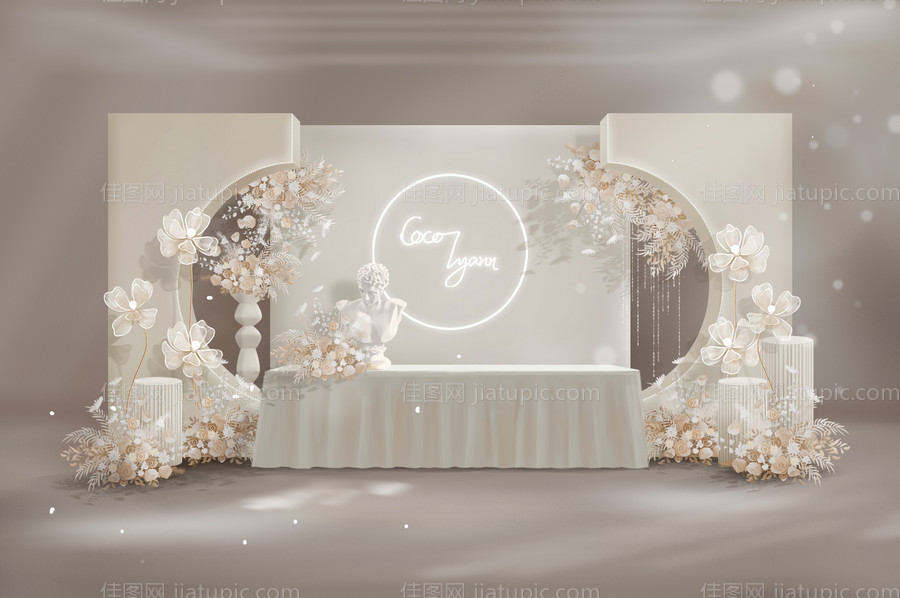 香槟色婚礼迎宾区效果图-源文件