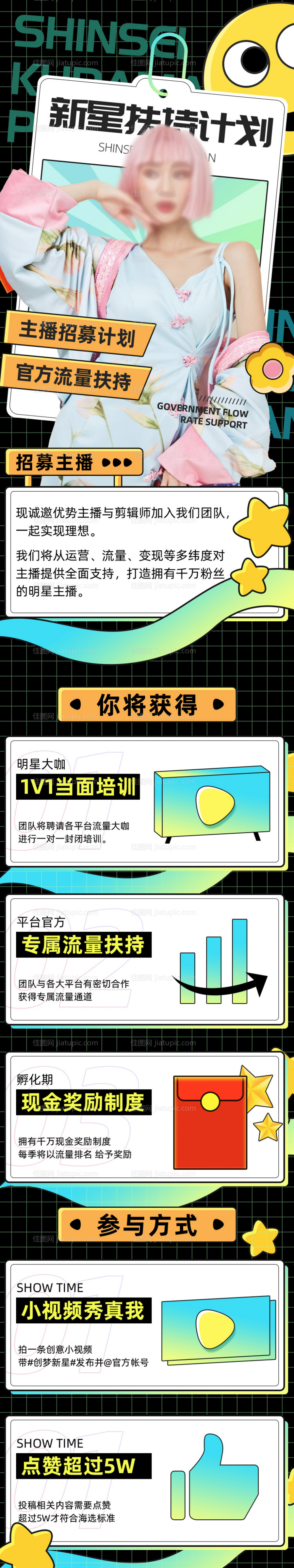 主播招募新星孵化主播培训直播h5长图-源文件