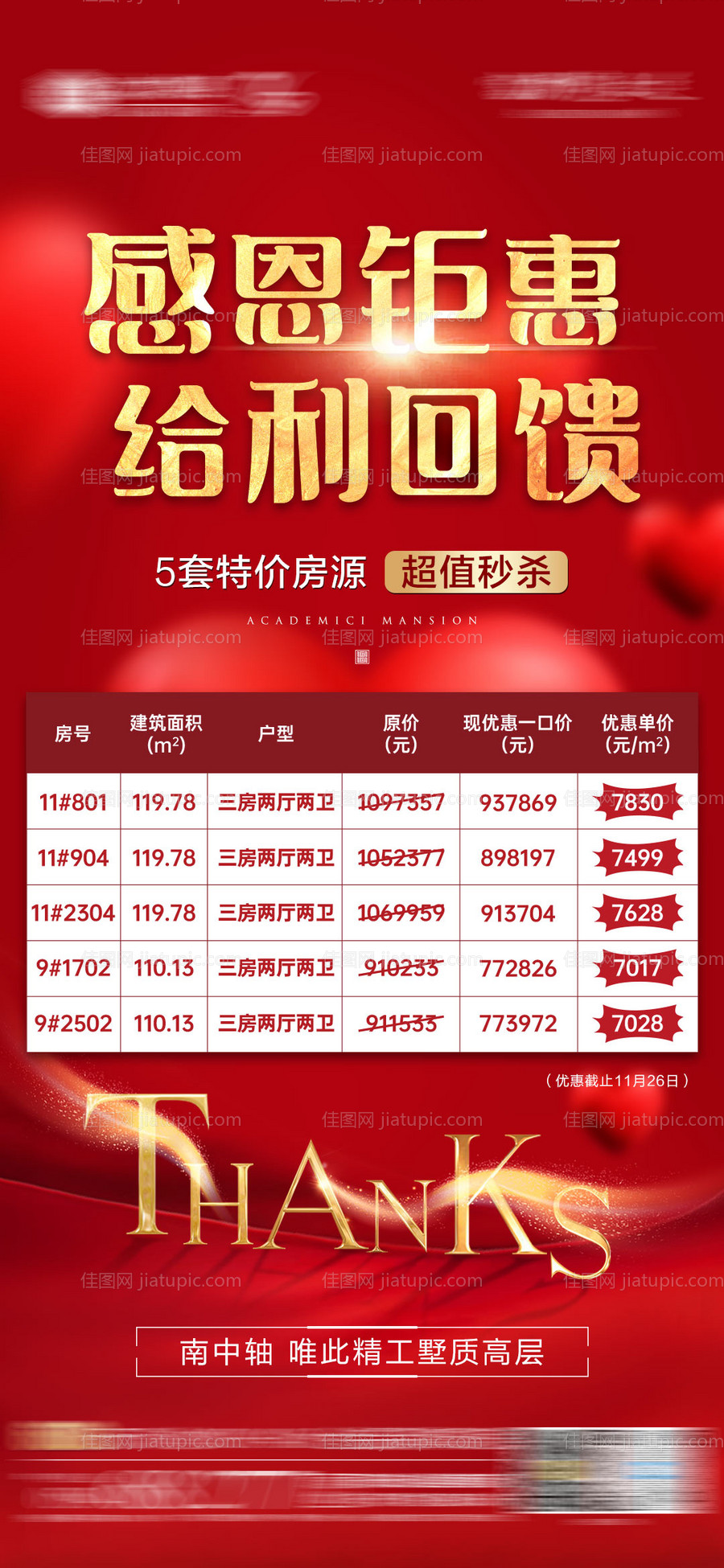 地产感恩节红金特价房微单海报-源文件