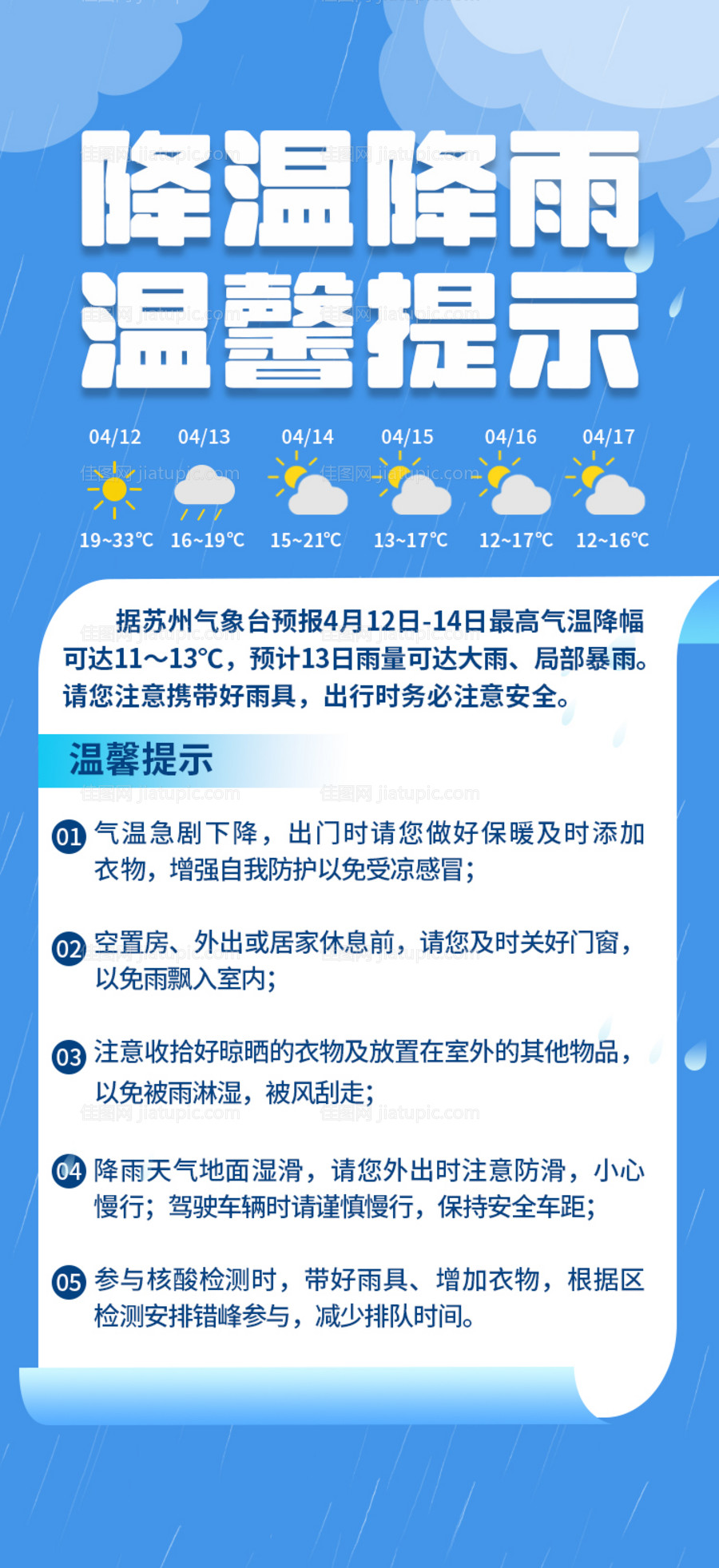降温降雨温馨提示海报-源文件