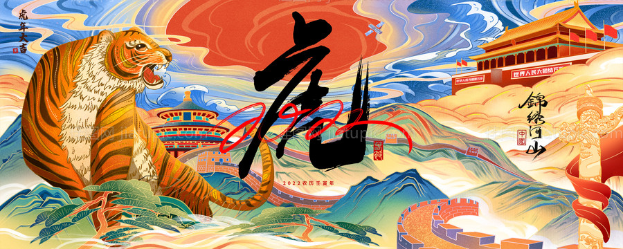 虎年国庆主题背景KV-源文件