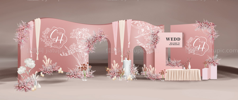 粉色系婚礼布置-源文件